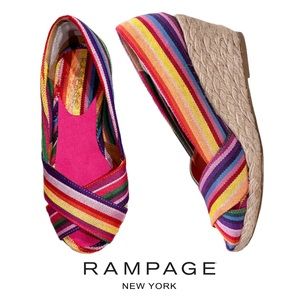 Rampage Adorer Peep Toe Espadrilles Wedged Heel Sandals, Multicolors Sz 7, NWOB